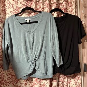 Athleta V-Neck Knot Front Tops - teal like color and Black